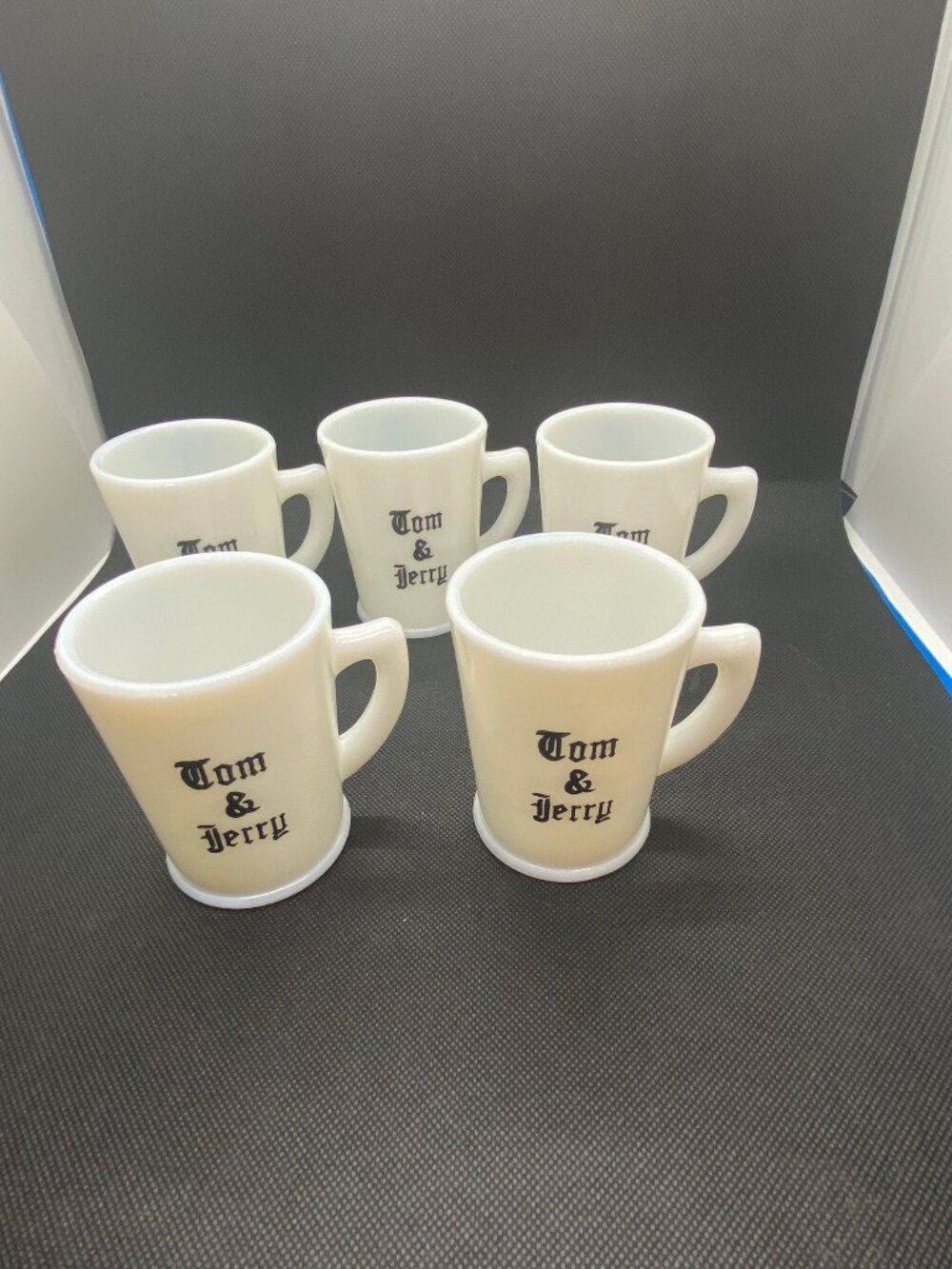 Tom N Jerry Milkglass Drink Mugs by McKee. Makers mark on bottom